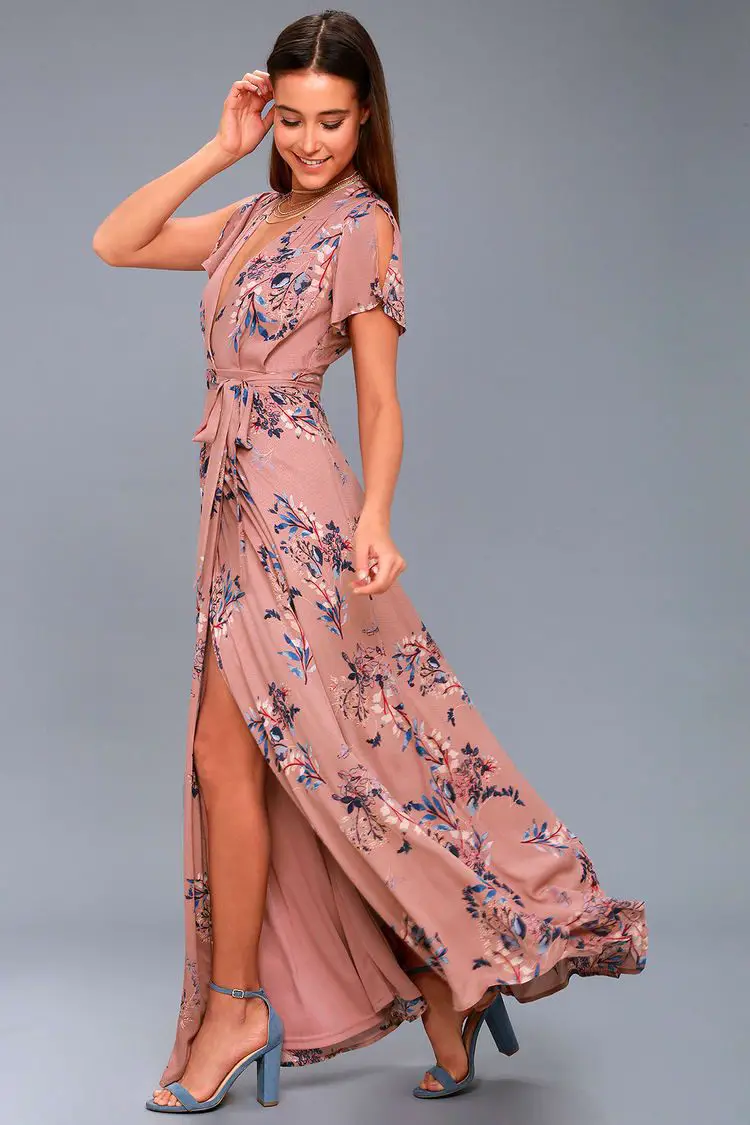 Wrap Maxi Skirt Ankle Strap Heels