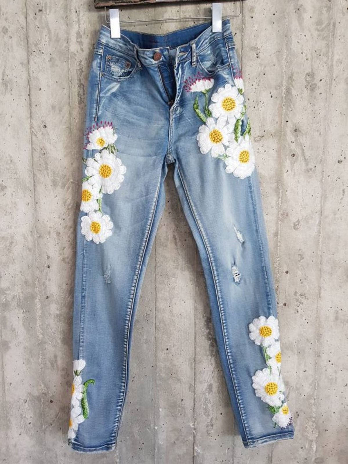 women denim printed pant