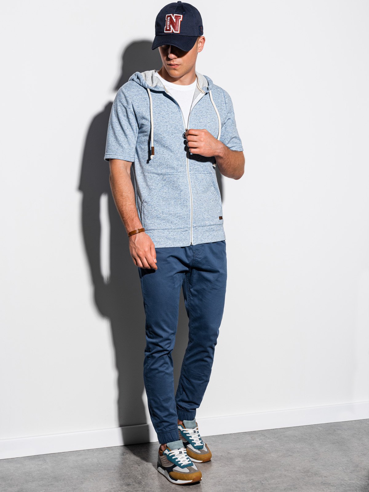 short sleeve hoodie with blue jeans