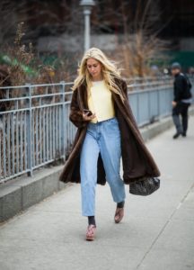 fur coat with jeans image