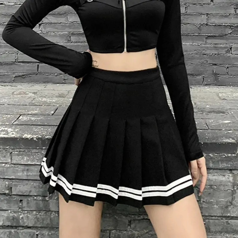 Striped High Waisted Pleated Mini Skirt