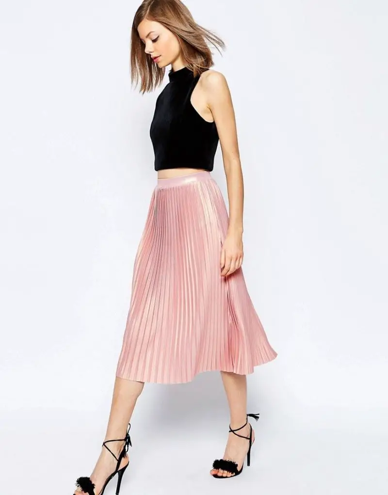 asos pink pleated skirt