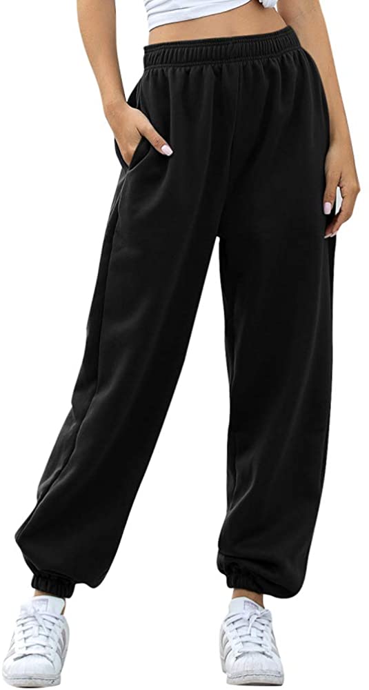 Nuofengkudu Women's Plain Tracksuit Bottoms Harem Joggers Pants with Pockets Tapered Leg Sweatpants