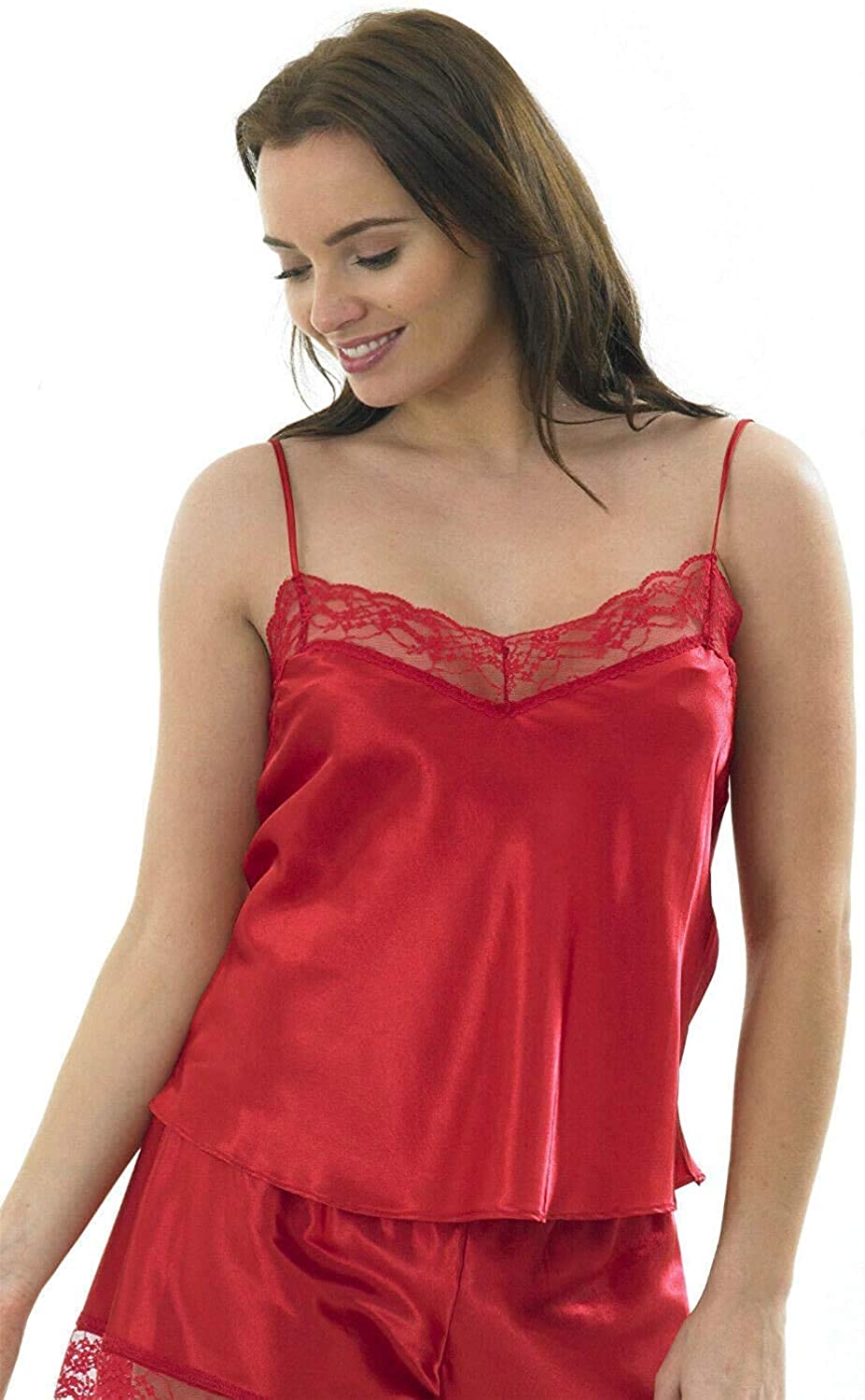 Ladies Satin Cami Top Lace Silky Vest Sexy Lingerie 