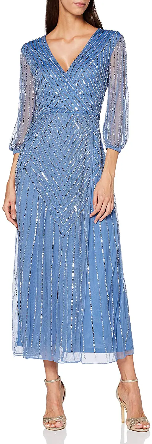 Amelia Rose Women's Grainne Long Sleeve Embellished Midi Dress
