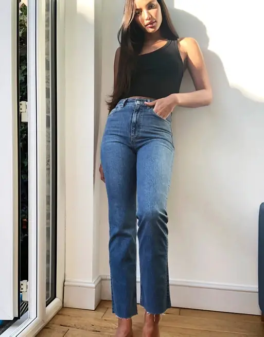 ASOS DESIGN Tall high rise stretch 'effortless' crop kick flare jeans in midwash