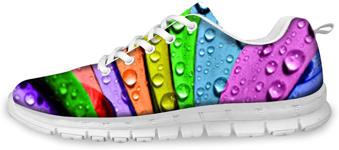 AXGM Men's running shoes, trainers, street running shoes, shoes, colourful rainbow plant dew print, fashion sports shoes, fitness, breathable trainers