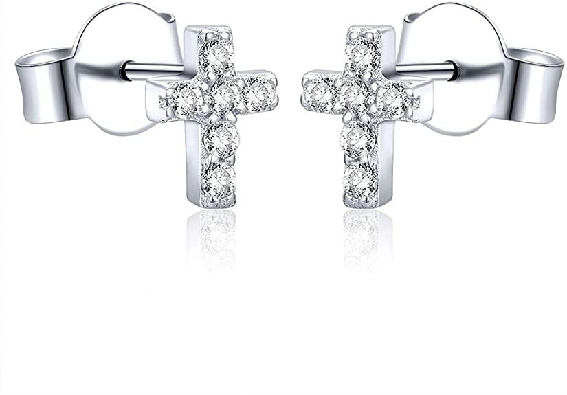 AoedeJ Cross Stud Earrings Sterling Silver Cubic Zirconia Religious Cross Earrings Stud for Women and Men