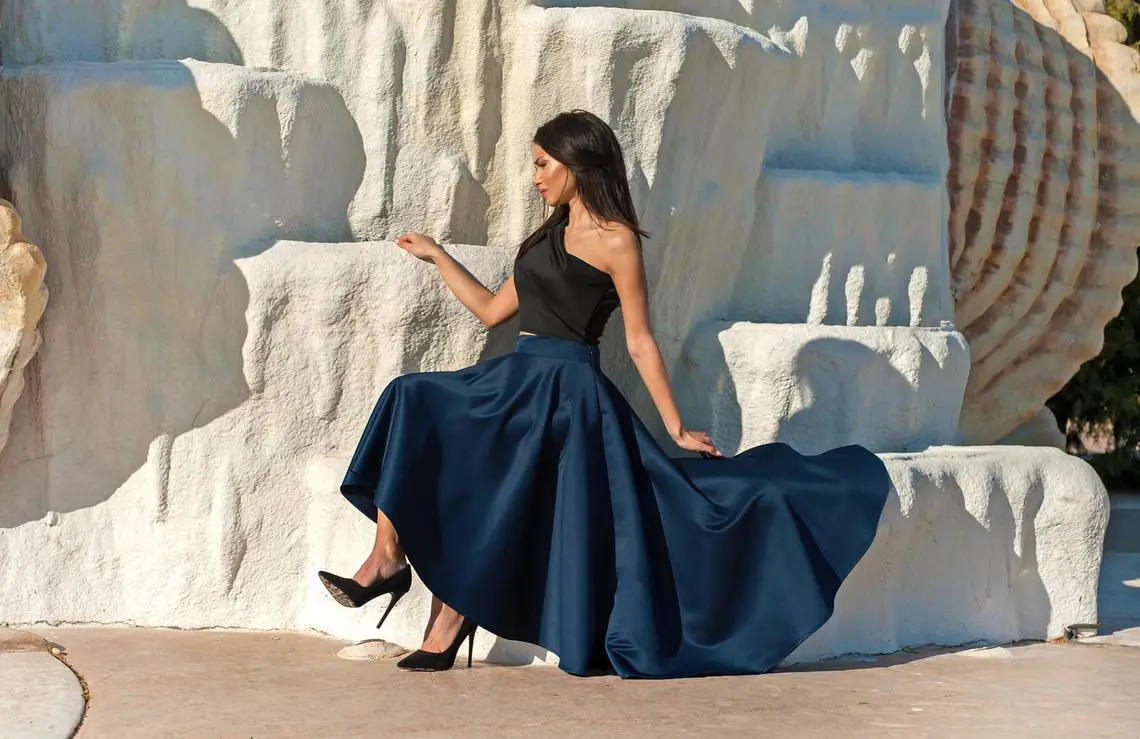 Asymmetric Long Skirt / Satin Skirt / Maxi Skirt / Circle Skirt / Womens Skirt / High Waisted Skirt / Skirt For Women / Elegant Long Skirt