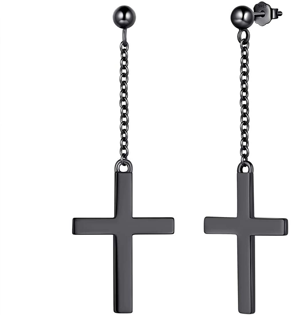 Aurora Tears Cross Stud Earrings 925 Sterling Silver Cross