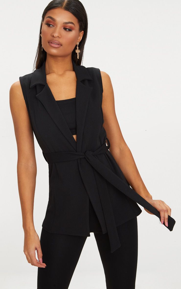 Back Sleeveless Belted Blazer
