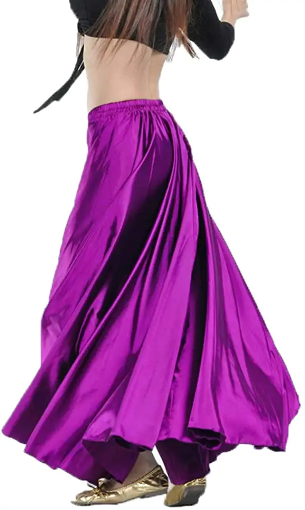 Belly Dance Skirt Tribal Dance Costumes Satin Long Swing Maxi Skirt Full Circle Skirt (Purple)