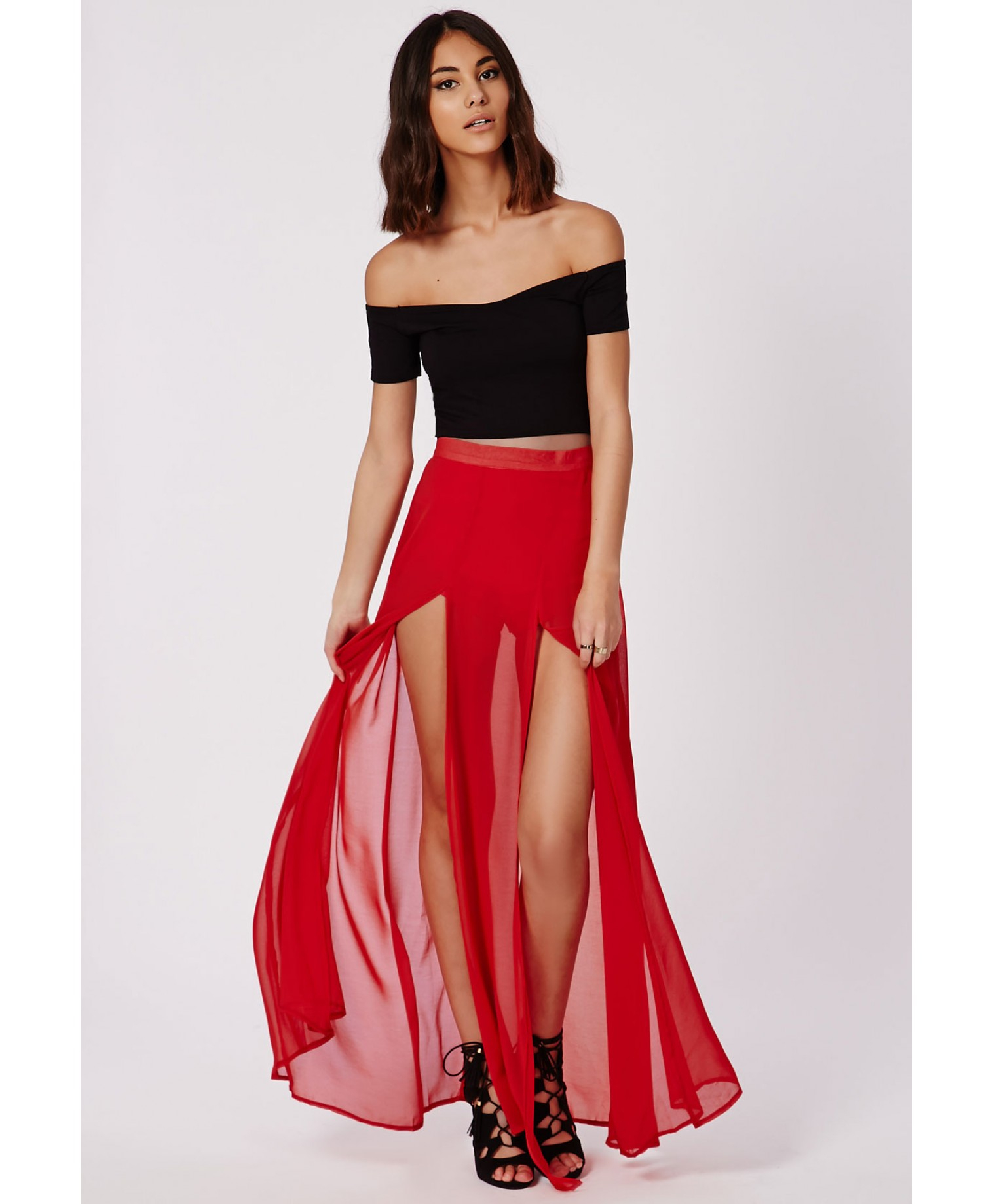 Long slit Skirt black & red