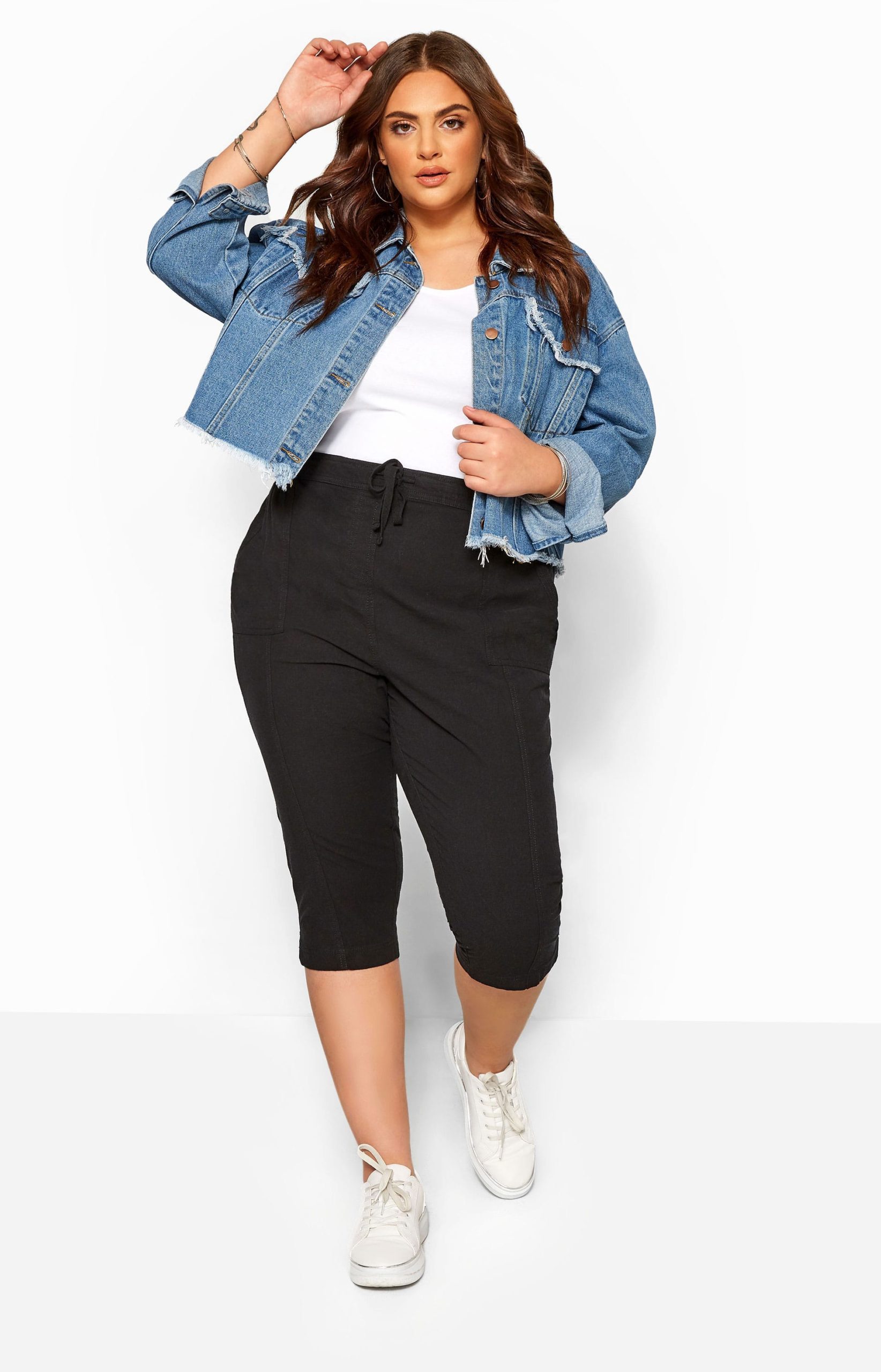Black Cool Cotton Cropped Trousers