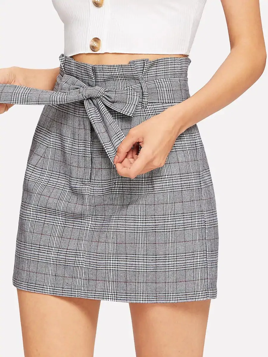 Bow Tie Waist Plaid Skirt