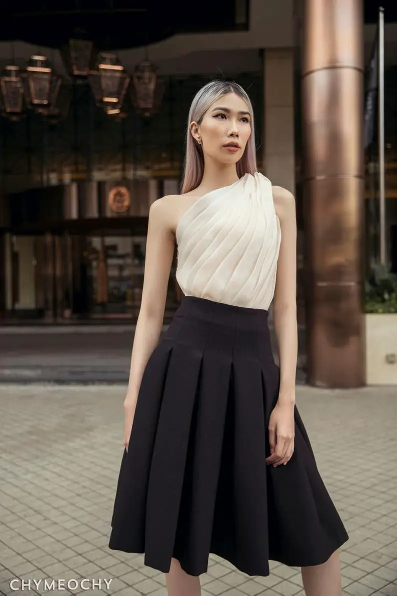 Box Pleated Midi Skirt