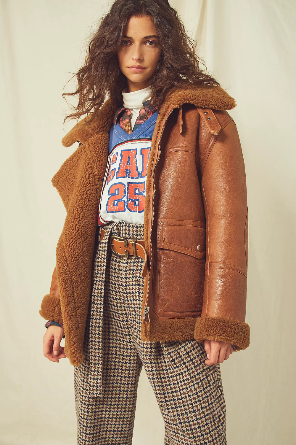 brown leather Aviator Jacket
