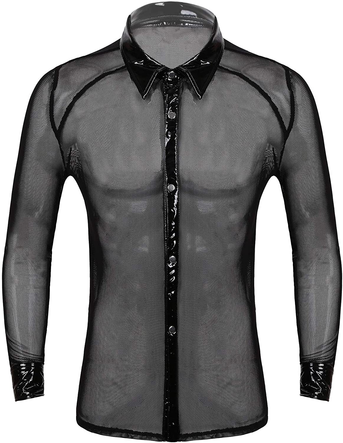 CHICTRY Men's Mesh Sheer See Through Long Sleeve Muscle Top Shirt Clubwear