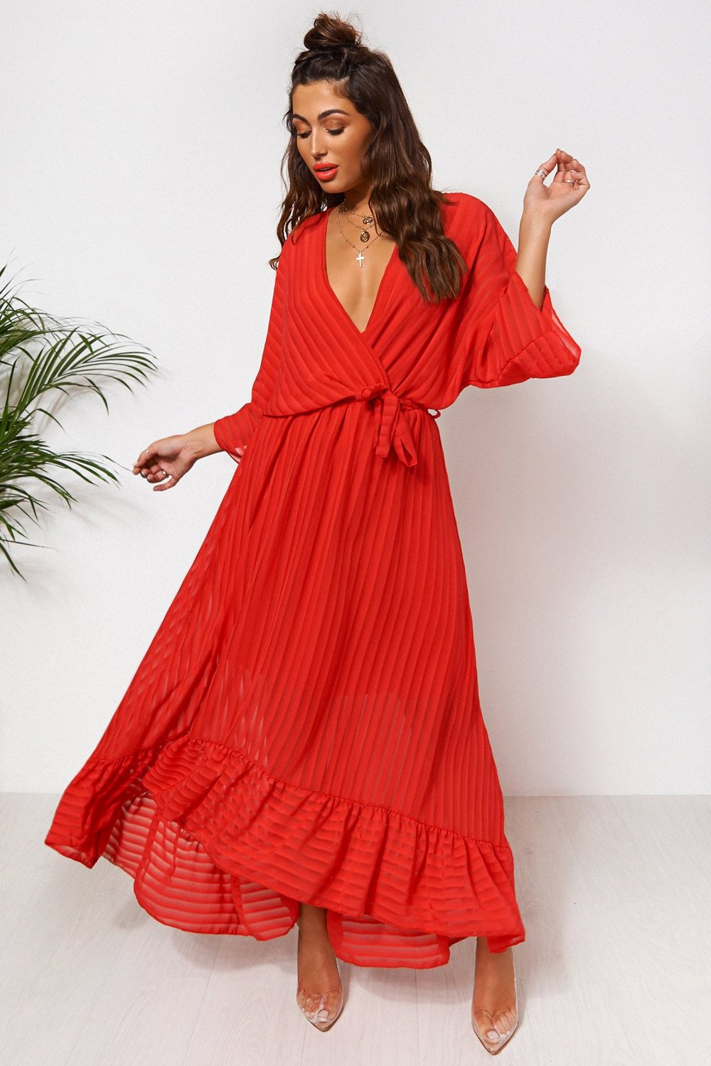 COCO RED WRAP FRONT MAXI DRESS
