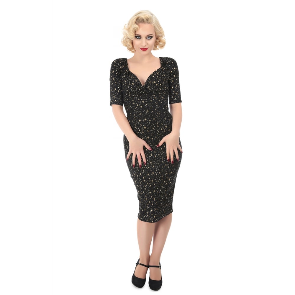 COLLECTIF MAINLINE TRIXIE ATOMIC STAR PENCIL DRESS