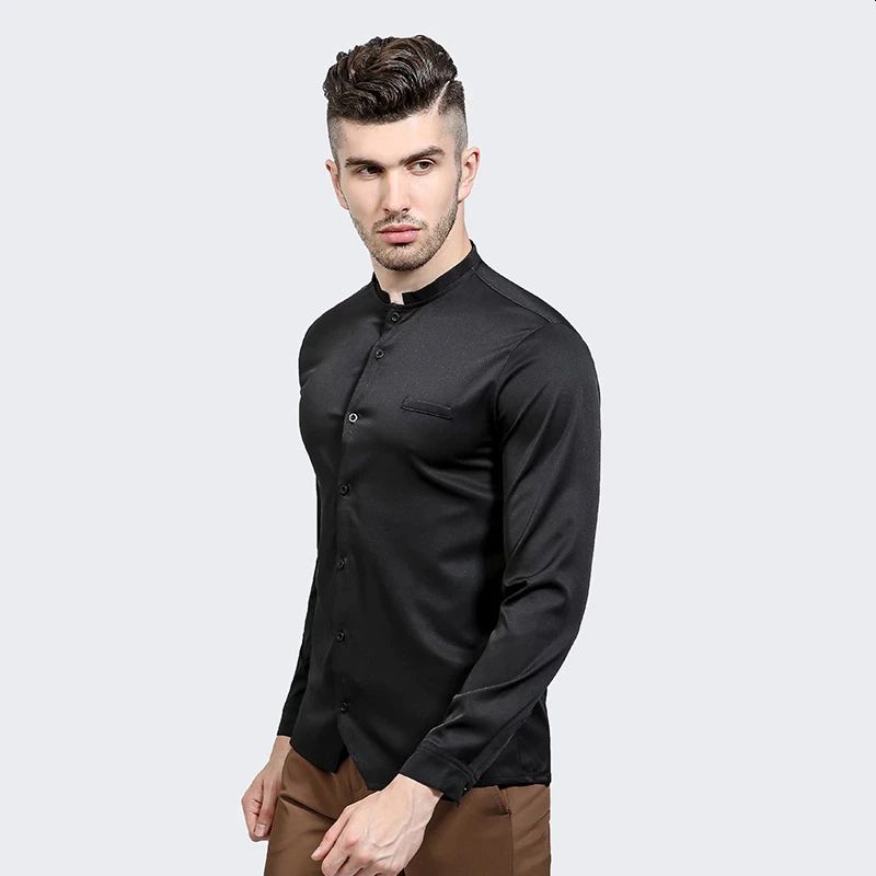 Mens Solid Shirt With Long Sleeve Slim Fit