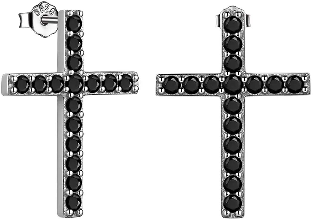 Corss Earrings for Mens Women Pave Cubic Zirconia Iced Out Earrings with Cross Sterling