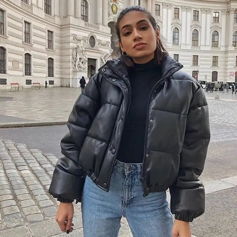 Cropped PU Leather Jacket