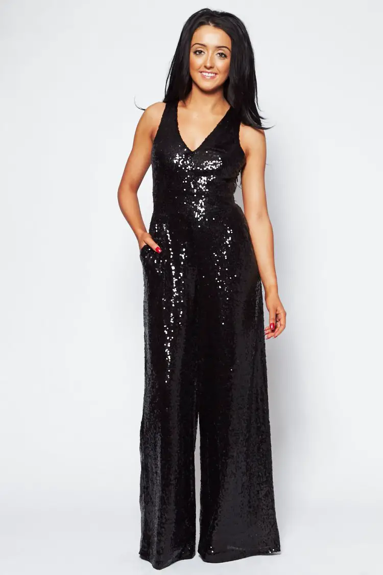 Diana black sequin cross back jumpsuit