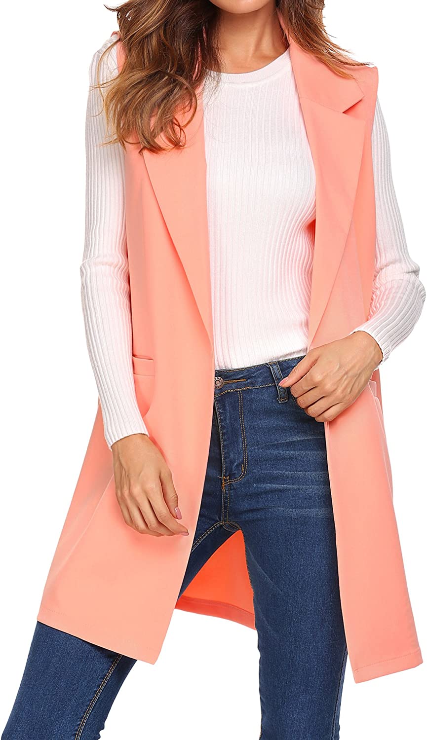 ELESOL Women's Casual Sleeveless Oversized Open Longline Duster Blazer