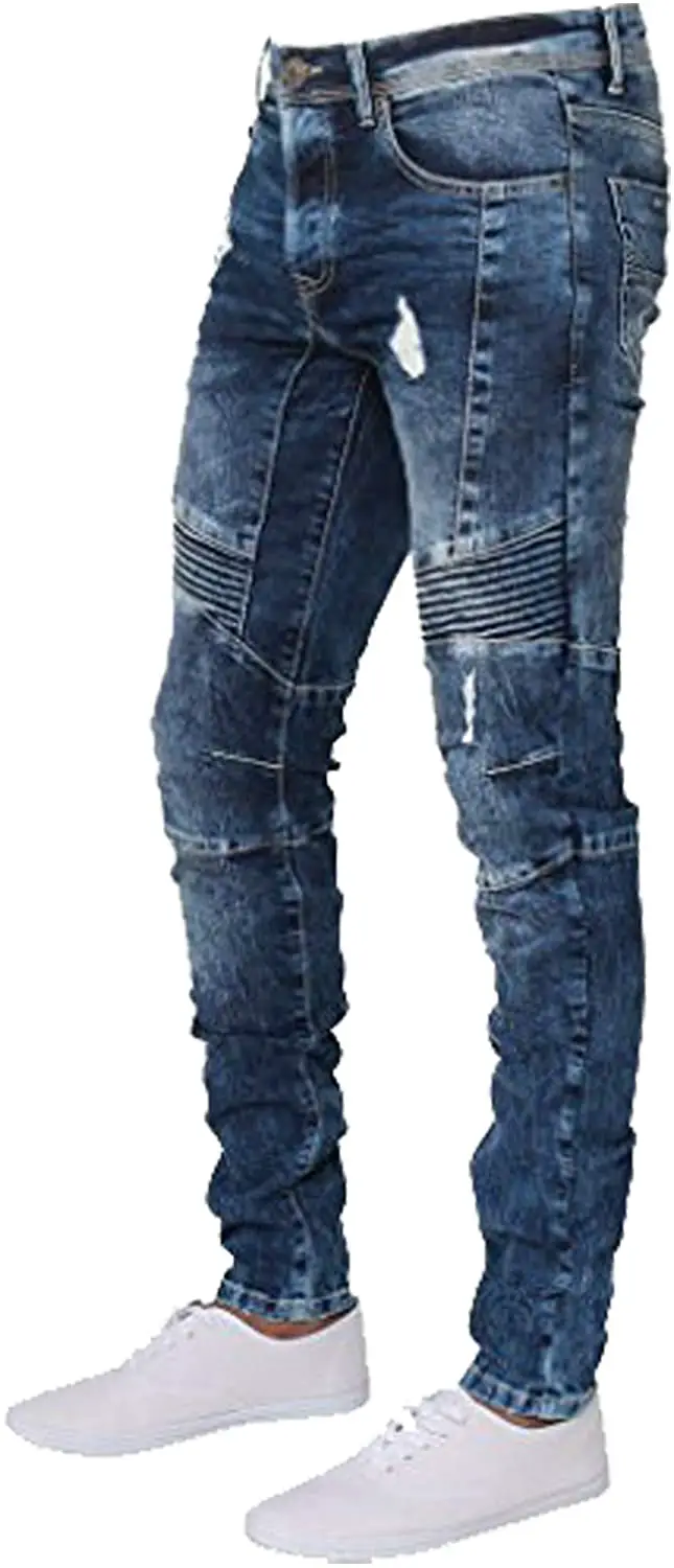 ENZO Mens Designer Stretch Skinny Fit Biker Denim Jeans