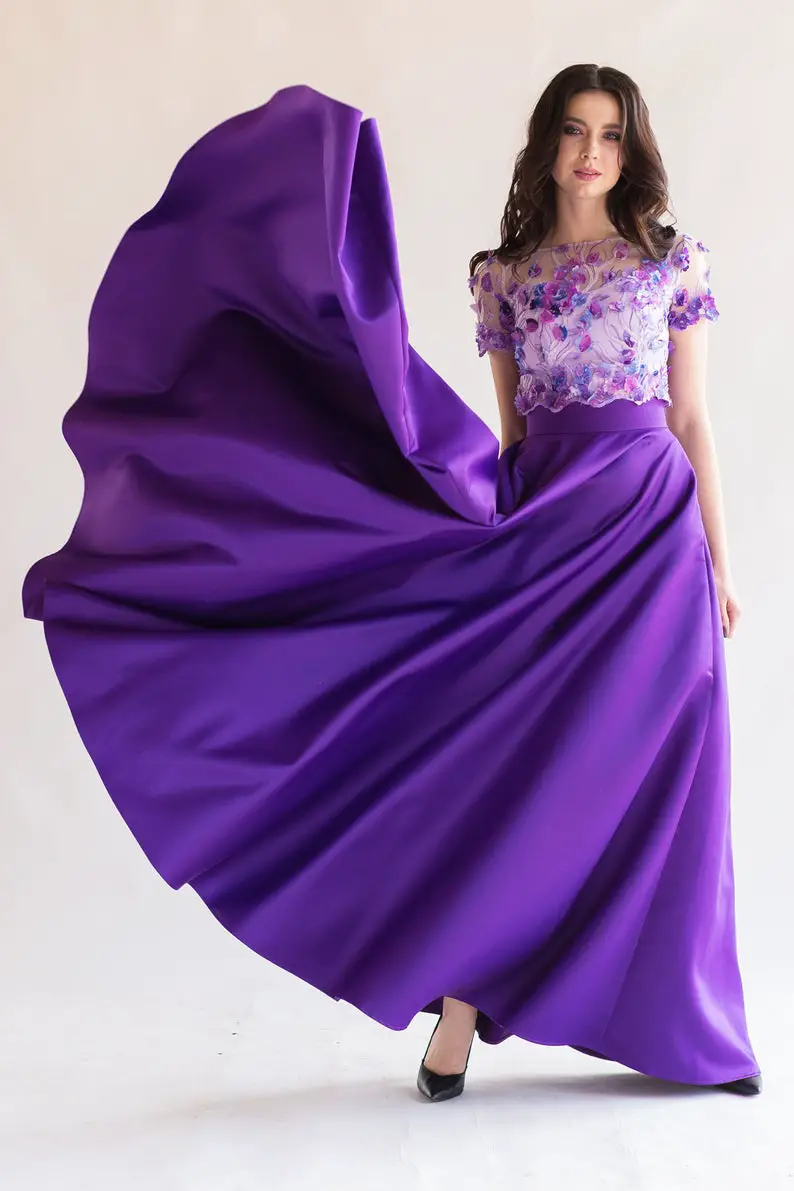 Elegant satin skirt, maxi high waist satin skirt, with pockets, long satin skirt