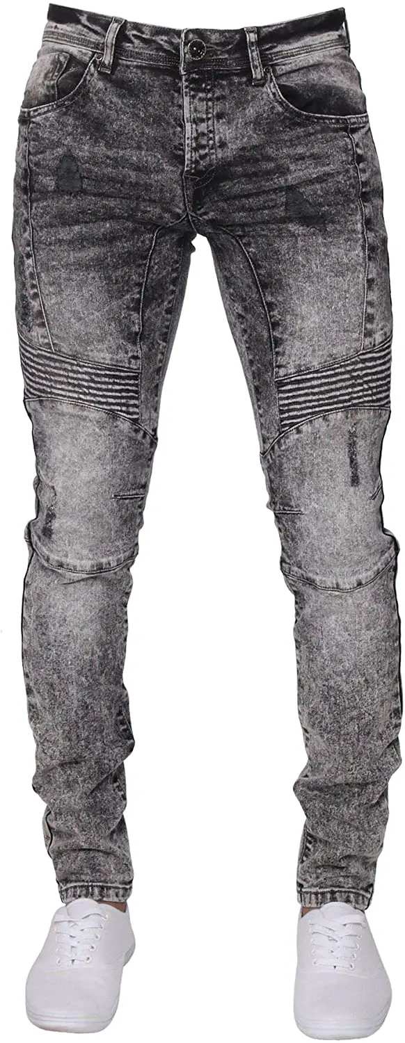 Enzo Mens Super Skinny Fit Jeans Stretch Ripped Biker Denim Pants All Waist Legs