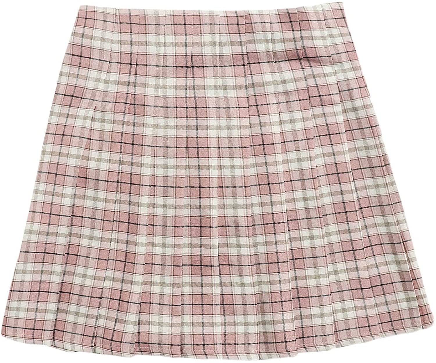Floerns Women's Plaid High Waist Pleated Mini Skater Skirt Pink and White