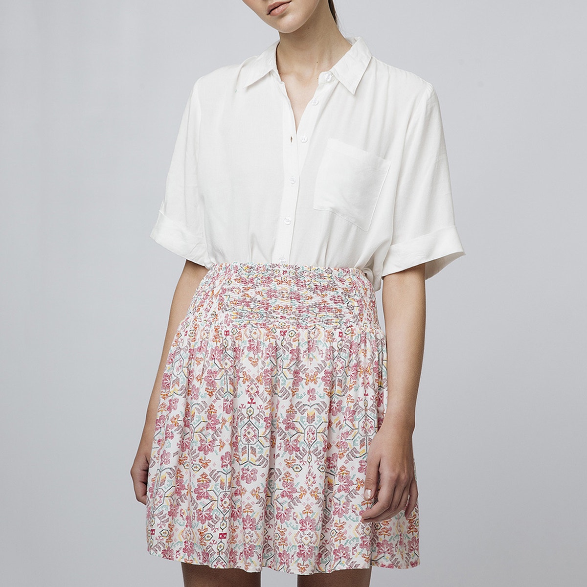 Floral Full Mini Skirt with Smocked Waist
