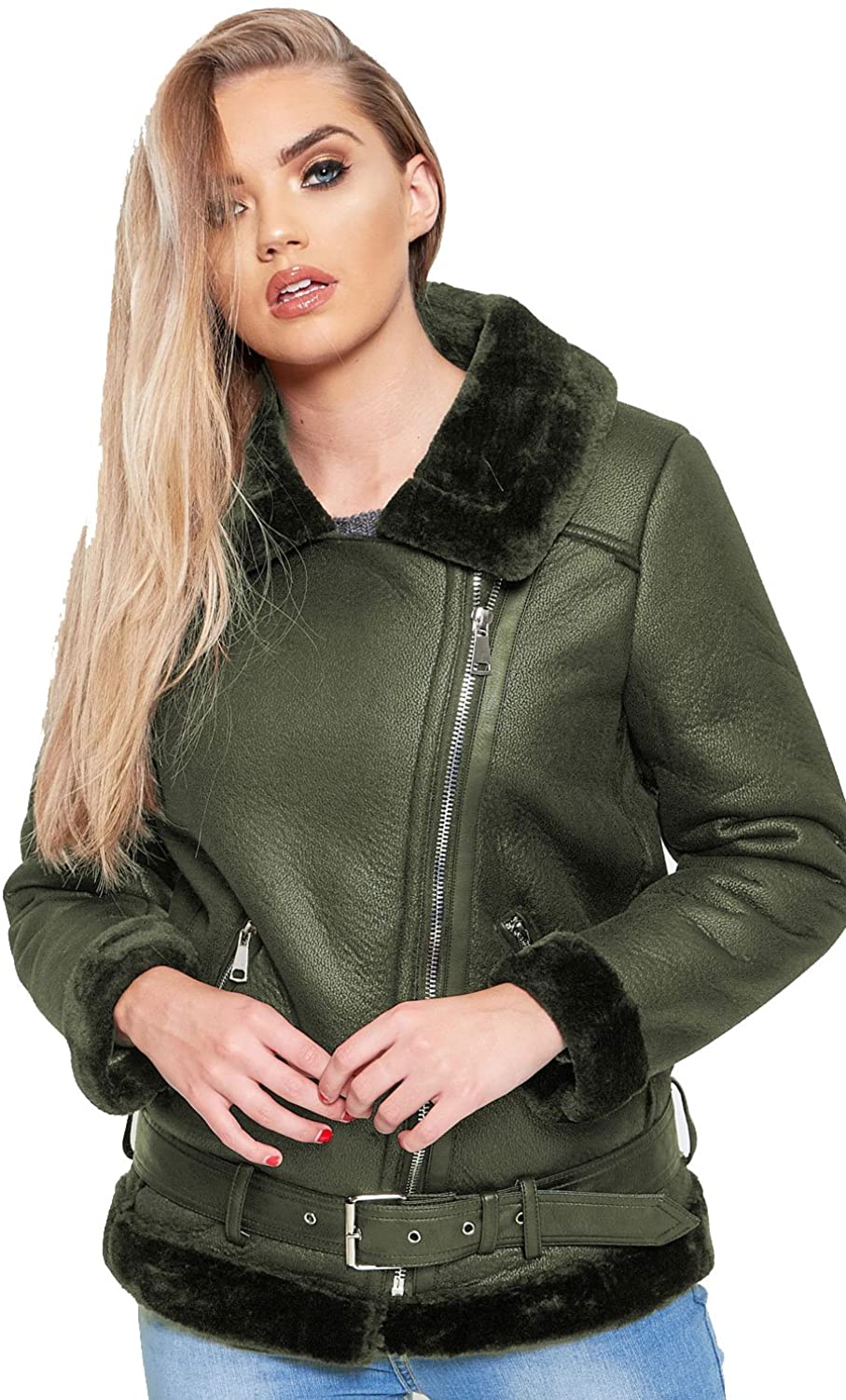 Gracious Girl GG Womens Faux Leather Aviator Faux Furs Lined Shearling Ladies Jacket