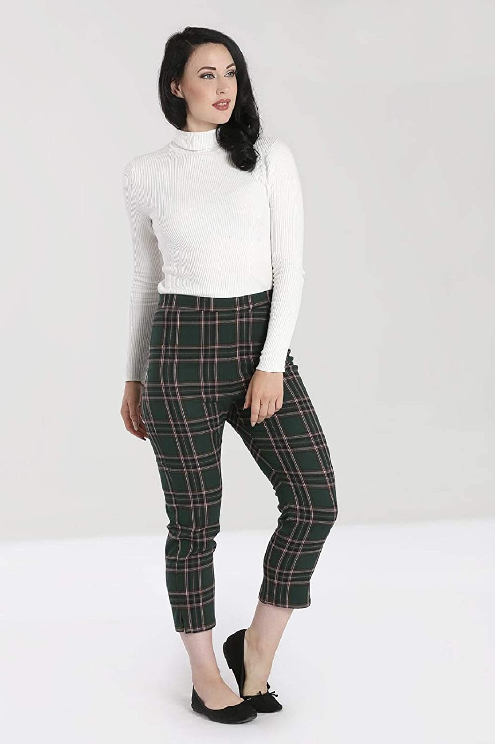 Hell Bunny Miles 1950's Vintage Retro Tartan Gingham Cigarette Trousers Pants