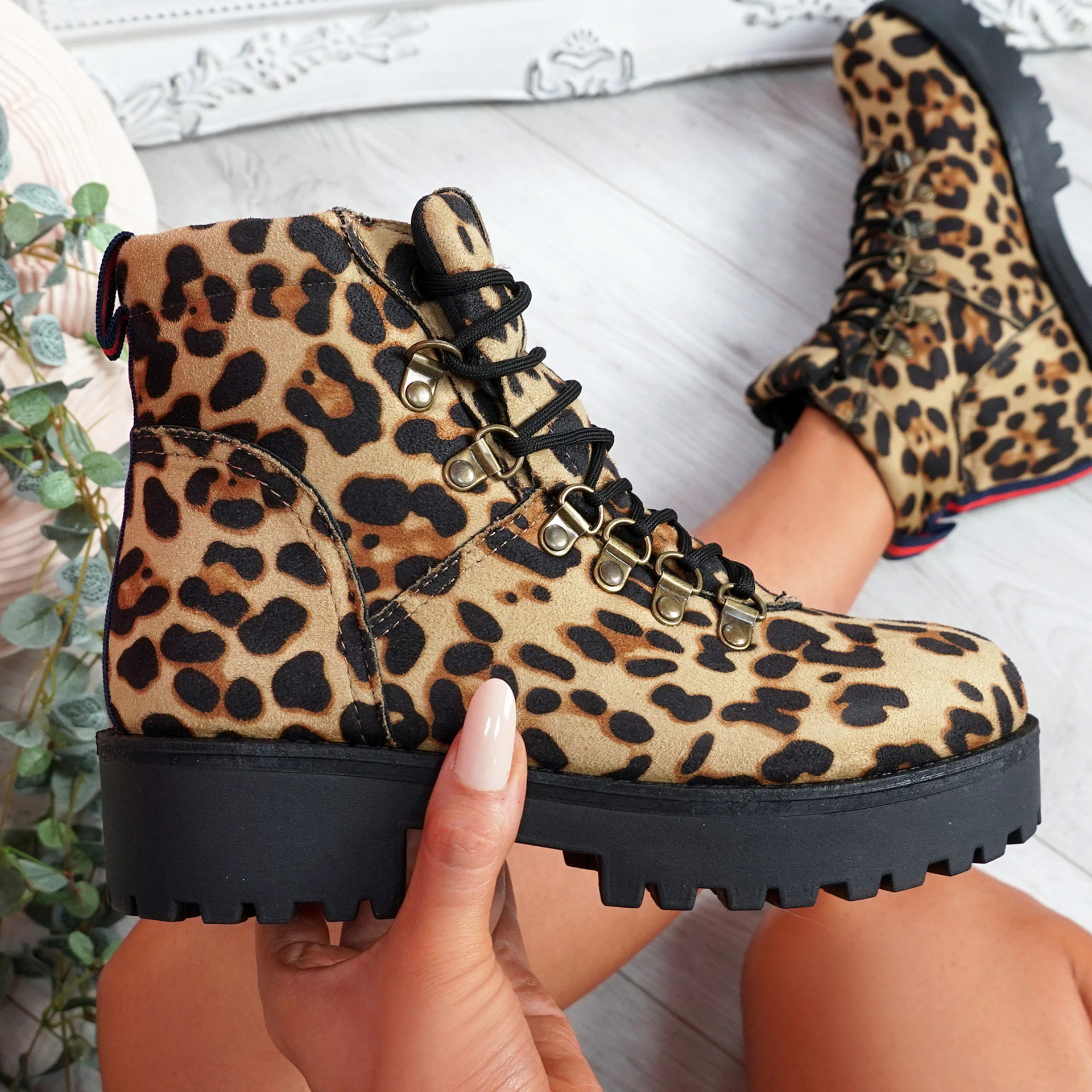 Hidda Leopard Lace Up Ankle Boots