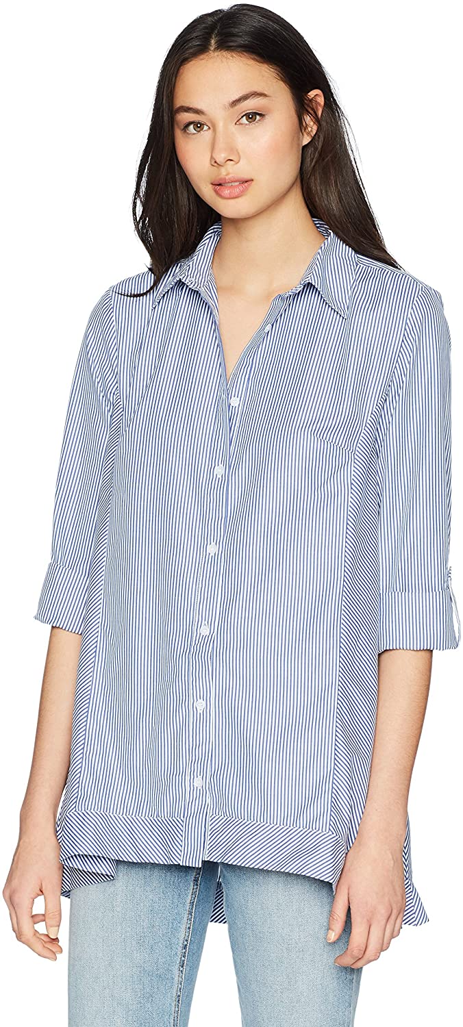 Jones New York Women's Roll Tab High Low Popover Button Down Shirt
