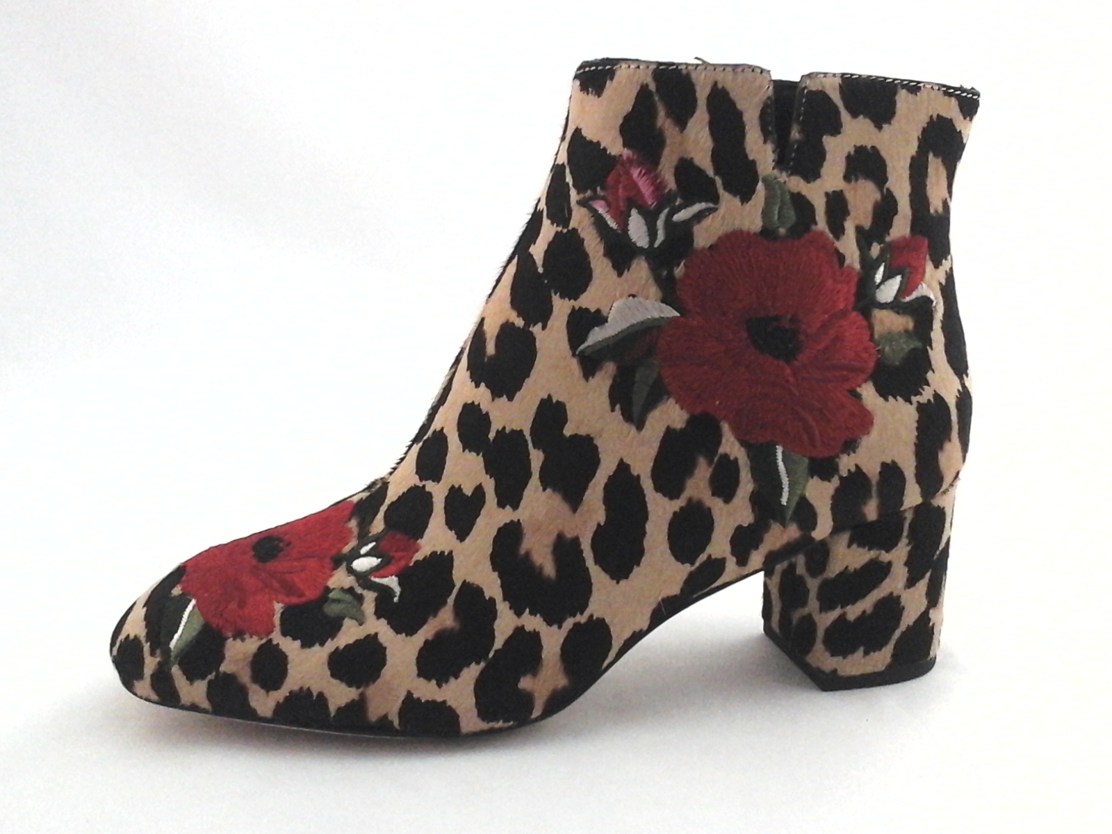 KATE SPADE Ankle Boots Langton Fur Leopard Print Embroidered Red Floral $378 New