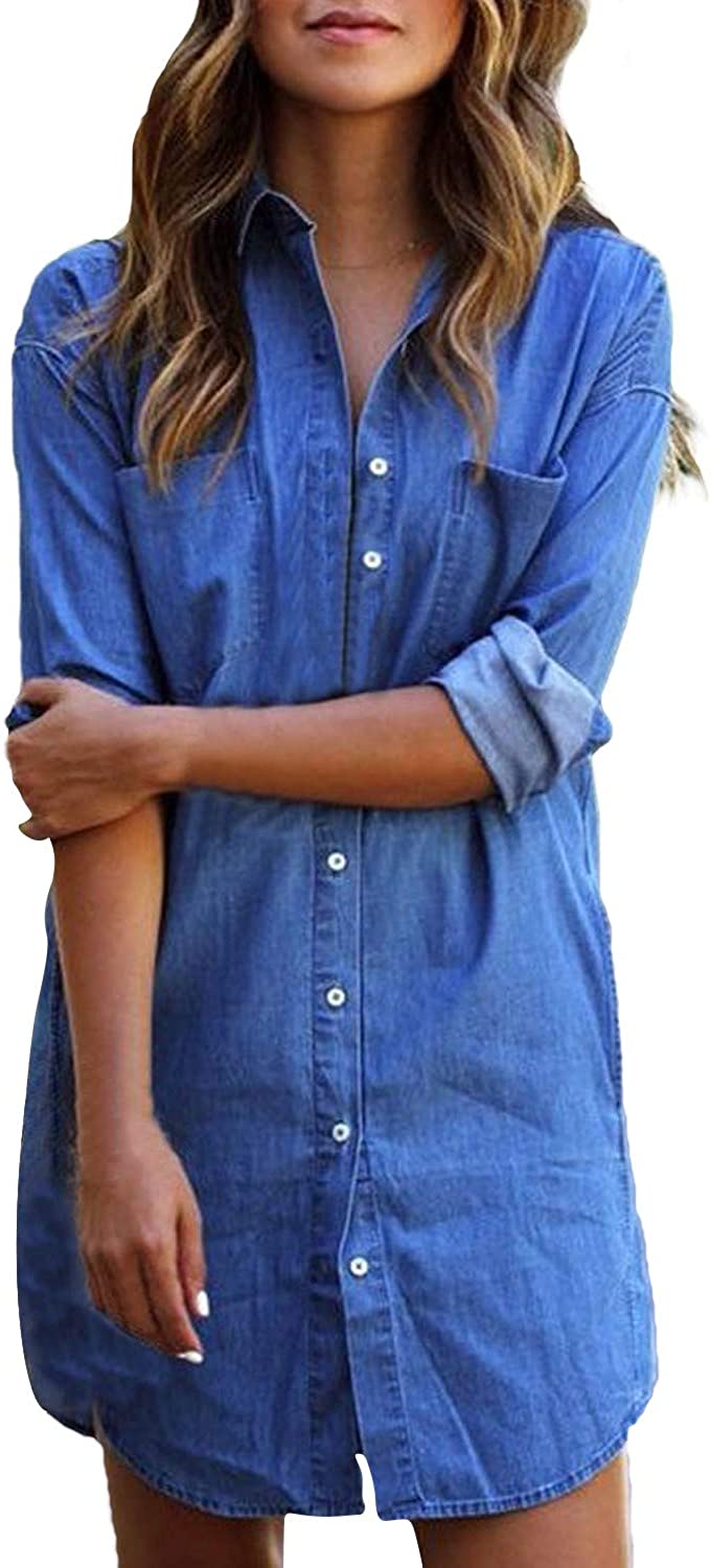 KIDSFORM Womens Casual Long Sleeve Shirt Dress