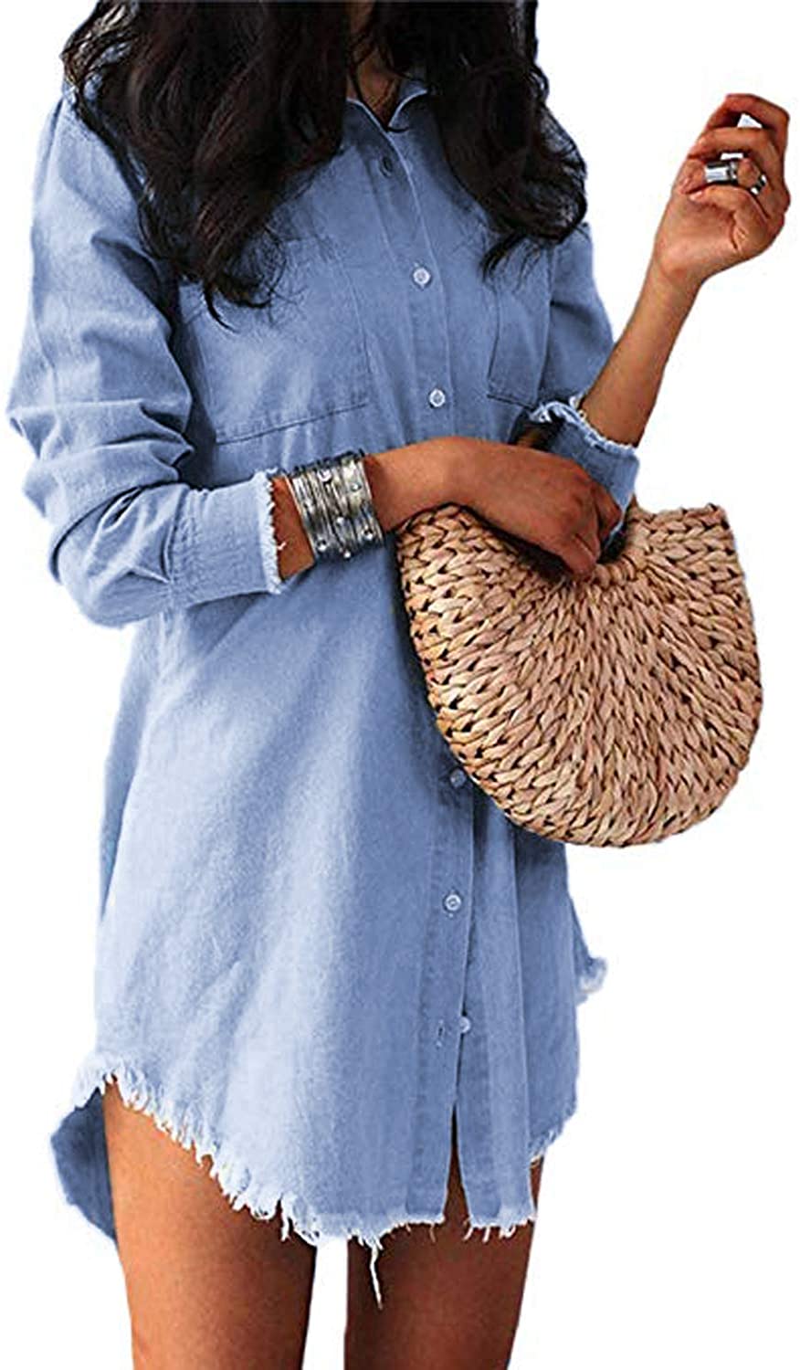 KIDSFORM Womens Casual Long Sleeve Shirt Dresses