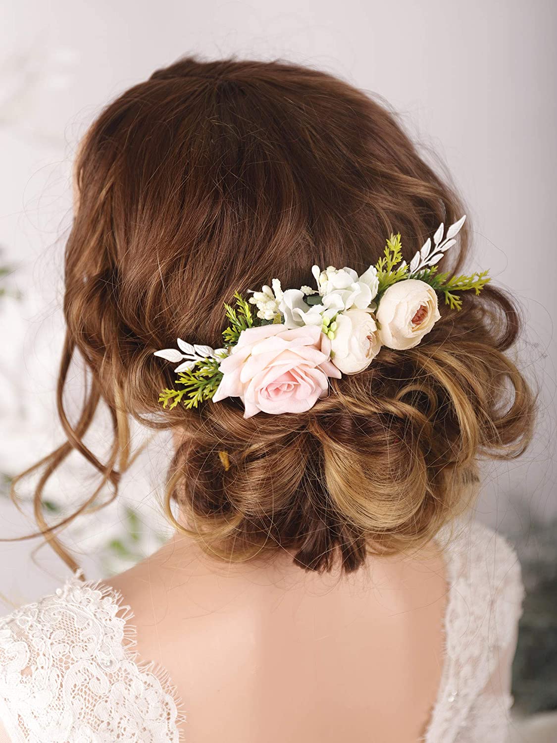 Kercisbeauty Floral Bridal Boho White Hair Comb Wedding Hair Piece Barrette Evening Party Hair Accessories for Women Prom Girls