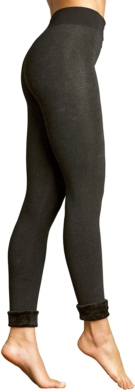 L E M O N Women's Faux Fur Lined Legging Tights