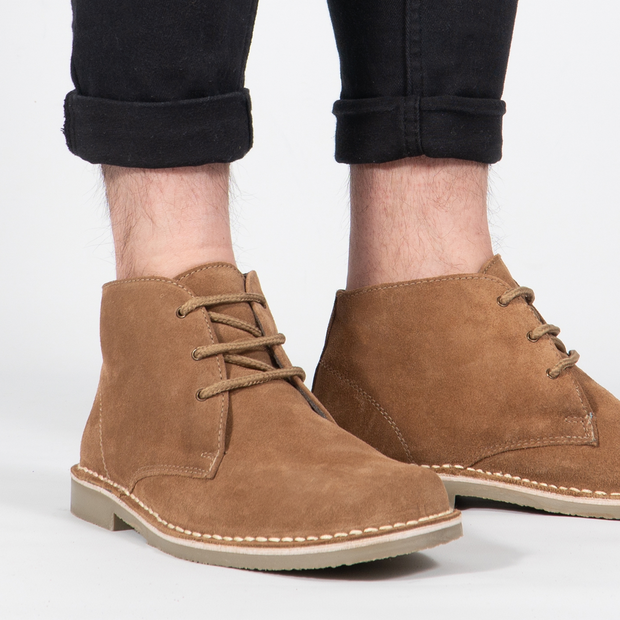 LEONARD Men's Square Toe Suede Leather Desert Boots Sand