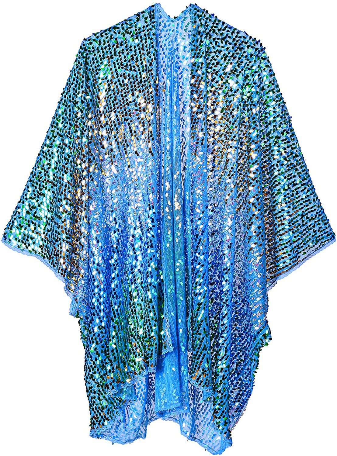 LUMi Shop Multicolor Sequin Kimono Colorful Cover-Up Wrap Holographic Festival Fashion Shawl