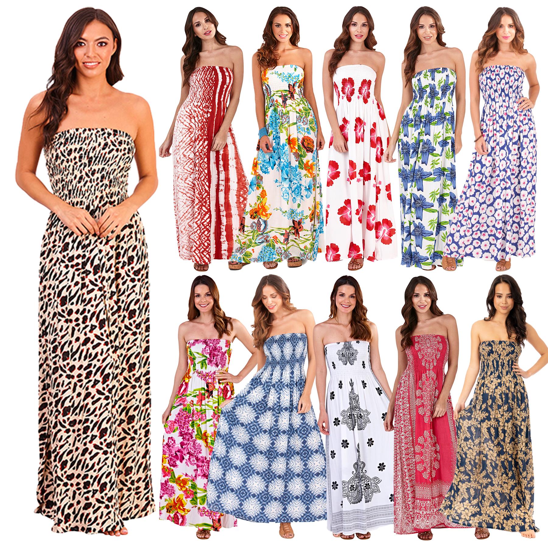 Ladies Pistachio Bandeau Long Maxi Summer Dress Floral Strapless Dresses