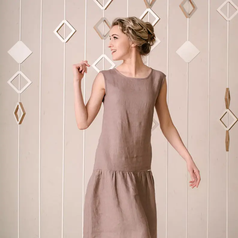 Linen Dress, Drop Waist Dress, Linen Clothing, Linen Tank Dress, Summer Linen Dress, Simple Linen Dress, Sleeveless Dress, Plus Size Linen