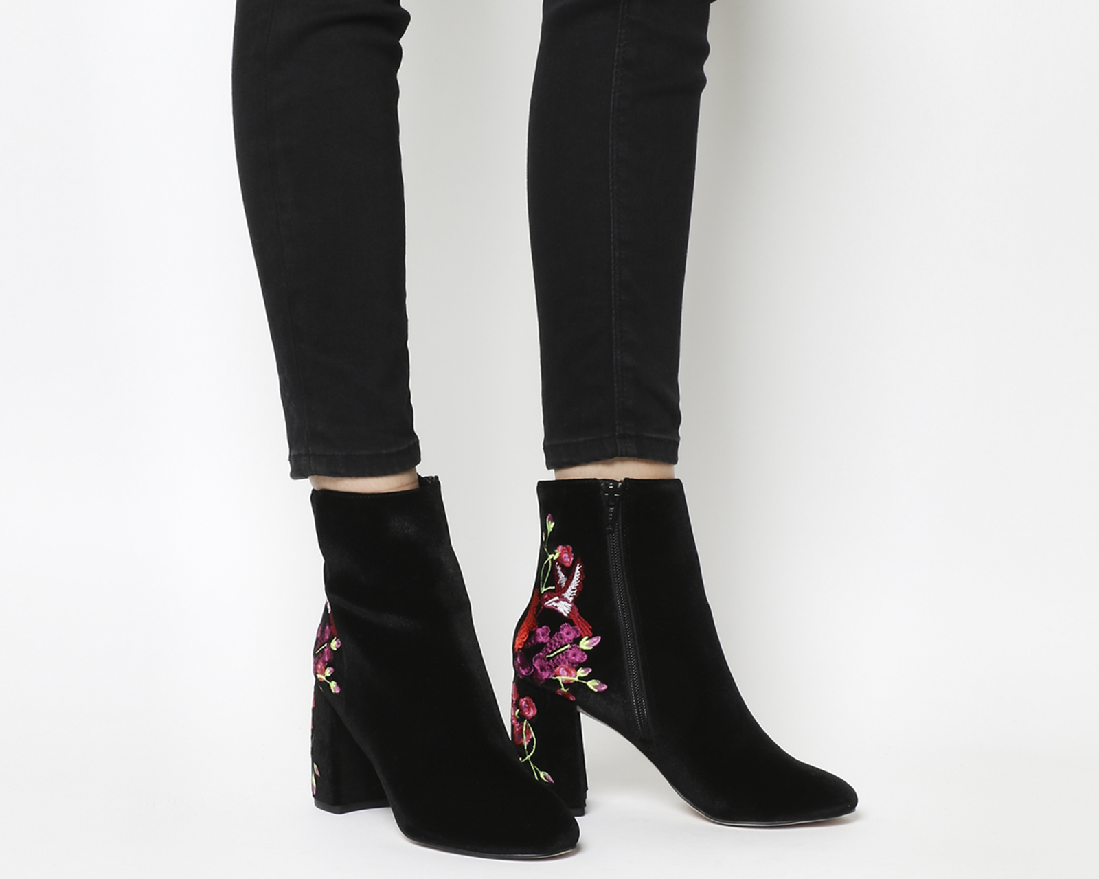 Literally High Cut Boot Black Velvet Embroidered