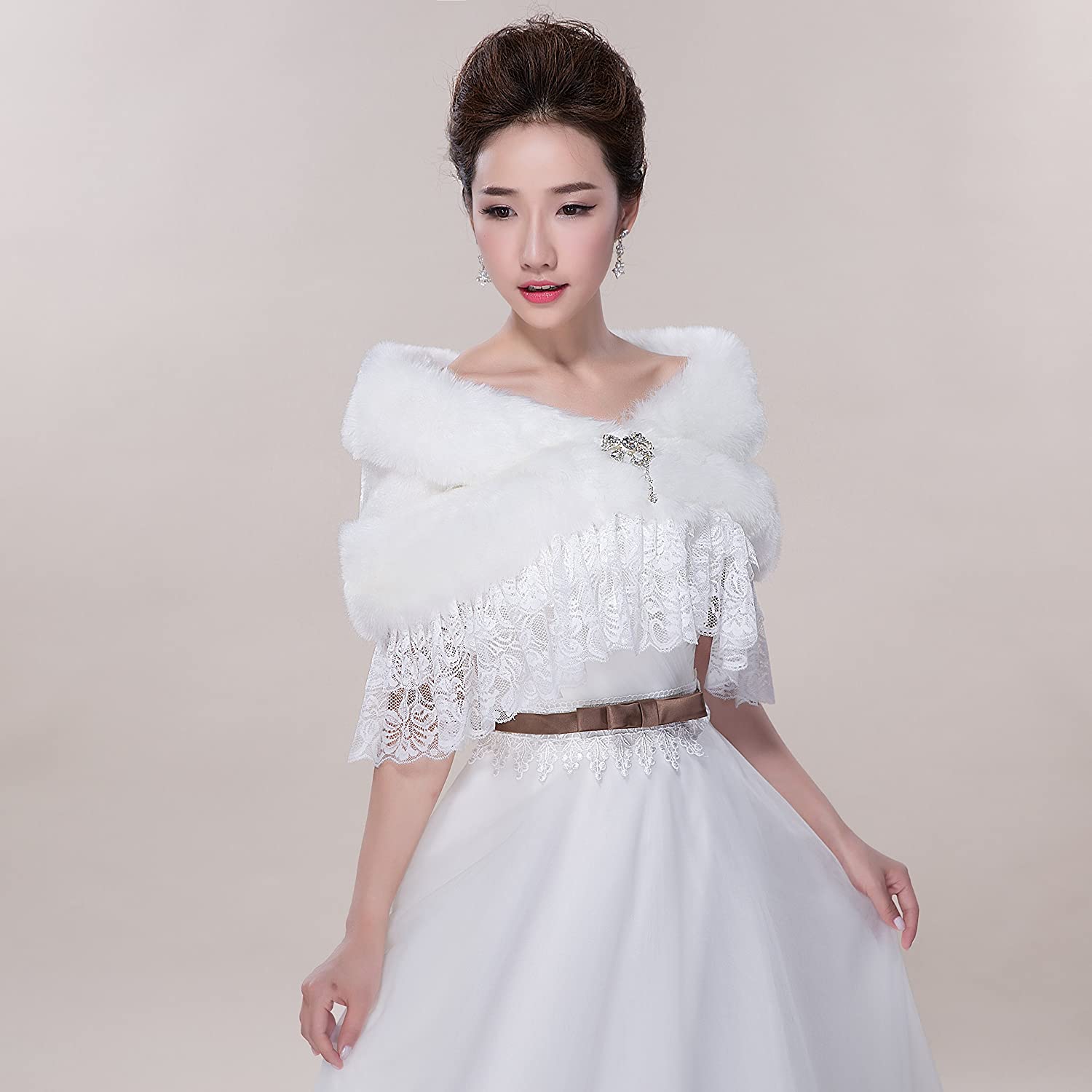 Love Dress Women White Lace Pashmina Shawls for Wedding Dress Accessories
