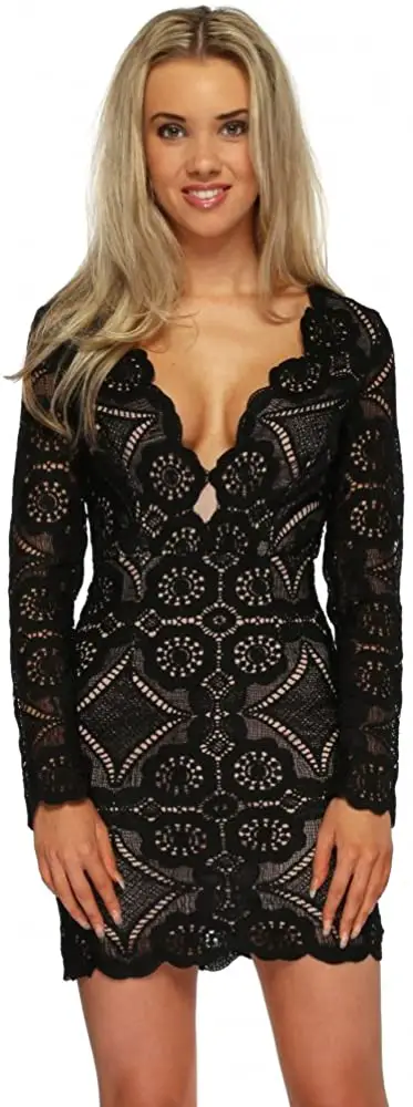 Love Triangle Atomic Black Crochet Lace Bodycon Dress
